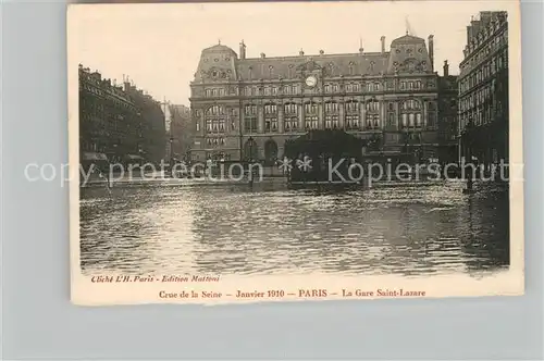 AK / Ansichtskarte Paris Crue de la Seine 1910 La Gare Saint Lazare Paris