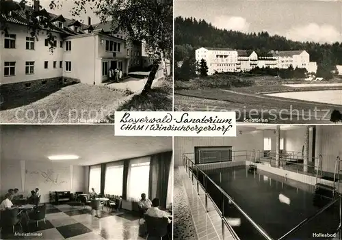 AK / Ansichtskarte Cham_Oberpfalz Bayerwald Sanatorium Windischbergerhof Hallenbad Musikzimmer  Cham Oberpfalz