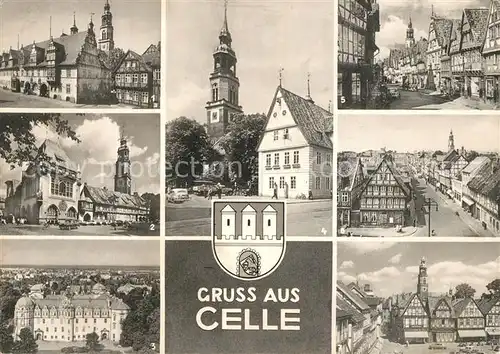 AK / Ansichtskarte Celle_Niedersachsen Rathaus Schloss Zoellnerstrasse Grosser Plan Stechbahn Schlossplatz Mauernstrasse  Celle_Niedersachsen