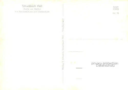 AK / Ansichtskarte Schwaebisch_Hall Partie am Kocher mit Weilertorturm und Gerberturm Schwaebisch Hall