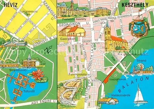 AK / Ansichtskarte Heviz und Keszthely Stadtplan Heviz