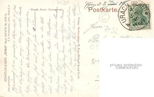 AK / Ansichtskarte Verlag_WIRO_Wiedemann_Nr. 2794 A Urach Ruine Hohenurach  Verlag_WIRO_Wiedemann_Nr.