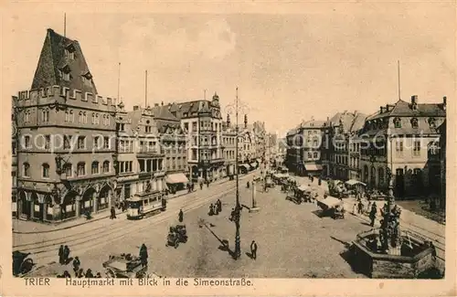 AK / Ansichtskarte Strassenbahn Trier Hauptmarkt Simeonstrasse  Strassenbahn
