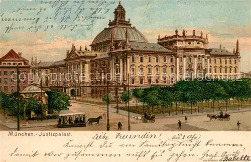 AK / Ansichtskarte Pferdebahn Muenchen Justizpalast Litho Pferdebahn