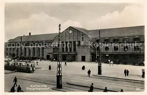 AK / Ansichtskarte Strassenbahn Karlsruhe Hauptbahnhof Strassenbahn