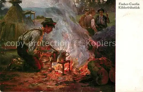 AK / Ansichtskarte Kuenstlerkarte Fischer Coerlin Koehlerfruehstueck  Kuenstlerkarte