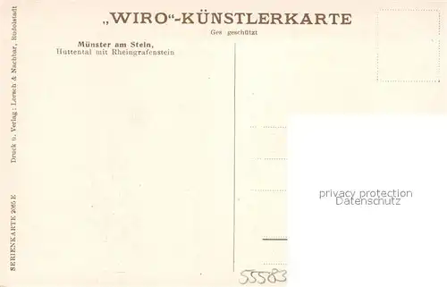 AK / Ansichtskarte Verlag_WIRO_Wiedemann_Nr. 2065 E Muenster am Stein Huttental Rheingrafenstein Verlag_WIRO_Wiedemann_Nr.