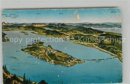 AK / Ansichtskarte Insel_Reichenau mit Gnadensee und Zellersee aus der Vogelperspektive Kuenstlerkarte Insel Reichenau