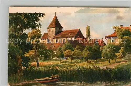 AK / Ansichtskarte Oberzell_Reichenau Blick zur Kirche Marschall Kuenstlerkarte Oberzell Reichenau