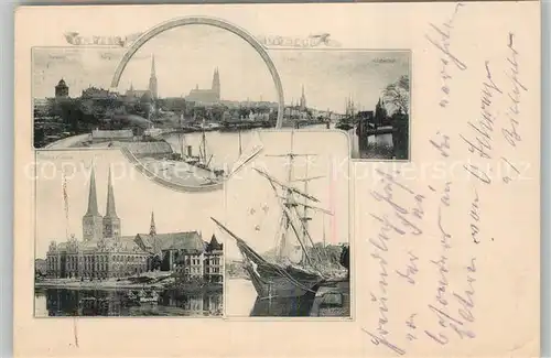 AK / Ansichtskarte Luebeck Burg Kirche Holstentor Hafen Segelschiff Dom Museum Deutsche Reichspost Luebeck