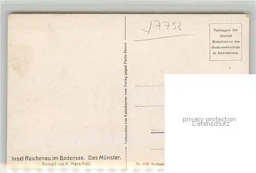 AK / Ansichtskarte Insel_Reichenau Muenster Marschall Kuenstlerkarte Insel Reichenau