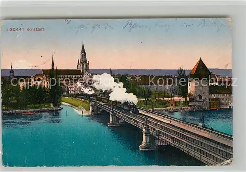 AK / Ansichtskarte Konstanz_Bodensee Rheinbruecke Rheintorturm Blick zum Muenster Konstanz_Bodensee