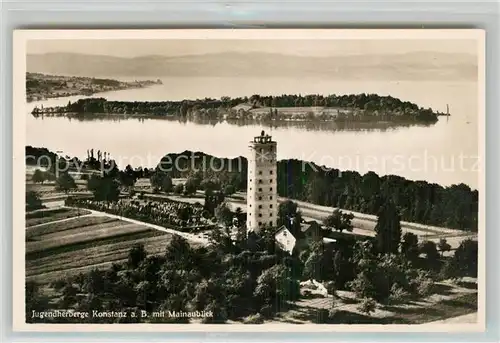 AK / Ansichtskarte Konstanz_Bodensee Aussichtsturm Jugendherberge Insel Mainau Fliegeraufnahme Konstanz_Bodensee