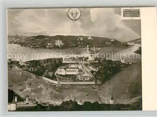 AK / Ansichtskarte Insel_Reichenau Muenster Gemaelde der Insel Kuenstlerkarte Insel Reichenau