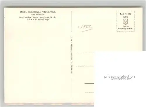 AK / Ansichtskarte Insel_Reichenau Muenster Markuschor Langhaus Blick aus der Kaiserloge Insel Reichenau