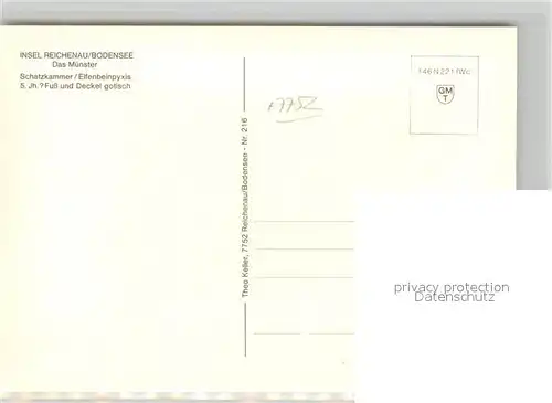 AK / Ansichtskarte Mittelzell Muenster Schatzkammer Elfenbeinpyxis Reliquie Mittelzell