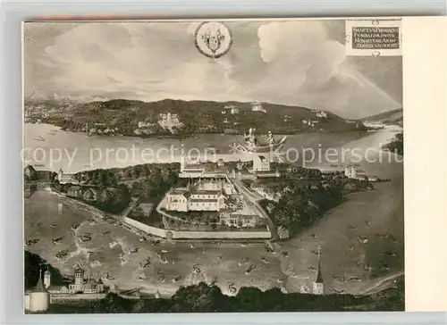 AK / Ansichtskarte Insel_Reichenau Muenster Gemaelde der Insel 1624 Kuenstlerkarte Insel Reichenau