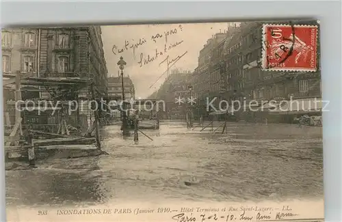 AK / Ansichtskarte Paris Inondations Janvier 1910 Hotel Terminus et Rue Saint Lazare Hochwasser Katastrophe Paris