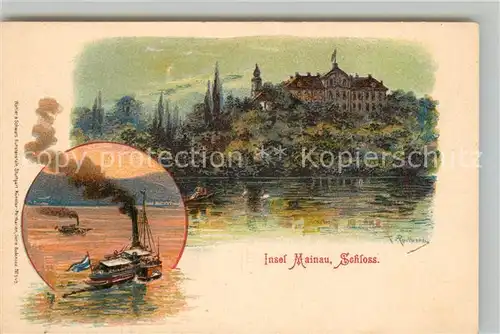 AK / Ansichtskarte Insel_Mainau Schloss Dampfer Kuenstlerkarte Insel Mainau