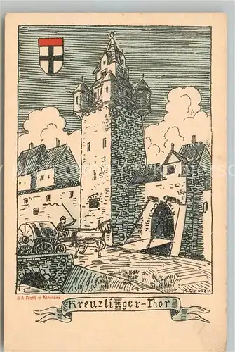 AK / Ansichtskarte Konstanz_Bodensee Kreuzlinger Tor Wappen Zeichnung Kuenstlerkarte Konstanz_Bodensee