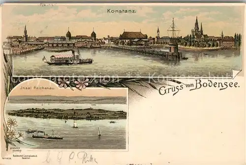 AK / Ansichtskarte Konstanz_Bodensee Hafen Dampfer Muenster Insel Reichenau Litho Deutsche Reichspost Konstanz_Bodensee