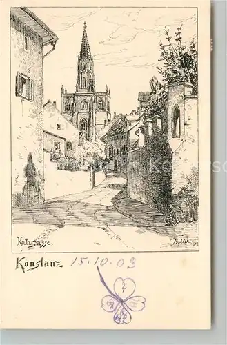 AK / Ansichtskarte Konstanz_Bodensee Katzgasse Zeichnung Kuenstlerkarte Konstanz_Bodensee