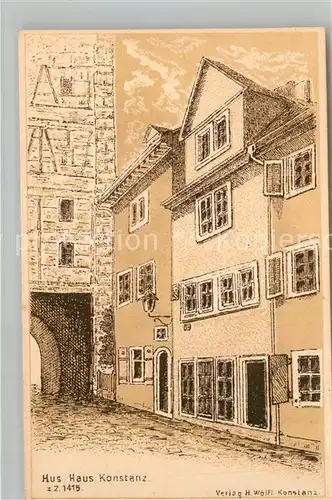 AK / Ansichtskarte Konstanz_Bodensee Hus Haus Zeichnung Kuenstlerkarte Konstanz_Bodensee