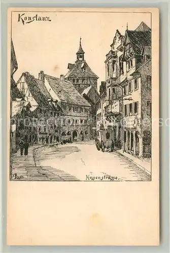 AK / Ansichtskarte Konstanz_Bodensee Hussenstrasse Zeichnung Kuenstlerkarte Konstanz_Bodensee