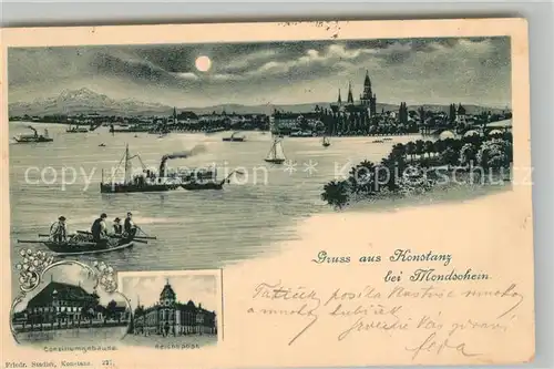 AK / Ansichtskarte Konstanz_Bodensee Panorama im Mondschein Dampfer Consiliumsgebaeude Reichspost Konstanz_Bodensee