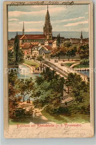 AK / Ansichtskarte Konstanz_Bodensee Blick ueber die Rheinbruecke zur Altstadt Muenster Kuenstlerkarte Konstanz_Bodensee