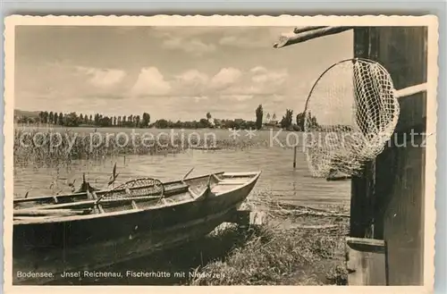 AK / Ansichtskarte Niederzell_Reichenau Fischerhuette Fischerboot Niederzell Reichenau