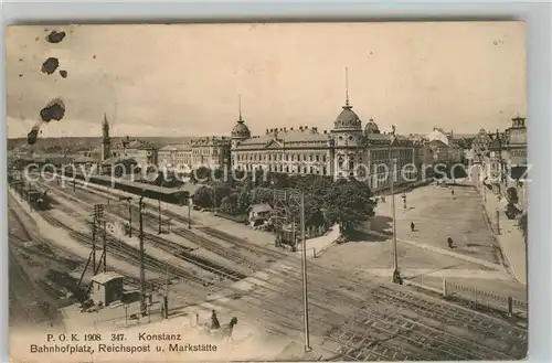 AK / Ansichtskarte Konstanz_Bodensee Bahnhofsplatz Reichspost Marktstaette Konstanz_Bodensee