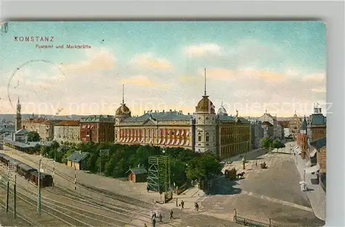 AK / Ansichtskarte Konstanz_Bodensee Postamt und Marktstaette Konstanz_Bodensee