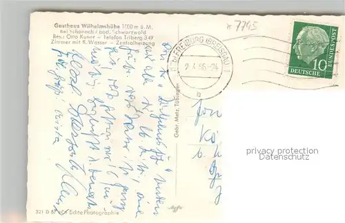 AK / Ansichtskarte Schonach_Schwarzwald Gasthaus Wilhelmsh&#246;he Schonach Schwarzwald