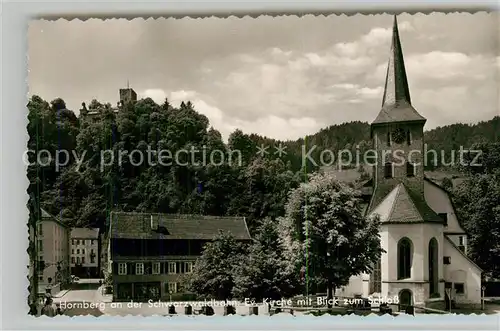 AK / Ansichtskarte Hornberg_Schwarzwald Evangelische Kirche Blick zum Schloss Hornberg Schwarzwald