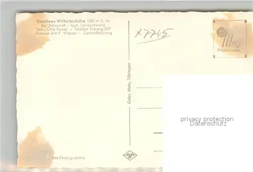 AK / Ansichtskarte Schonach_Schwarzwald Gasthaus Wilhelmsh&#246;he Schonach Schwarzwald