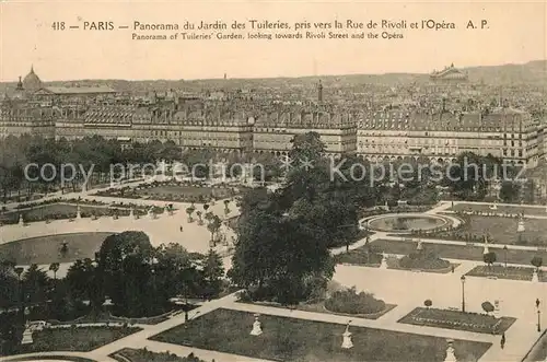 AK / Ansichtskarte Paris Panorama du Jardin des Tuileries pris vers la Rue de Rivoli et l Opera Paris