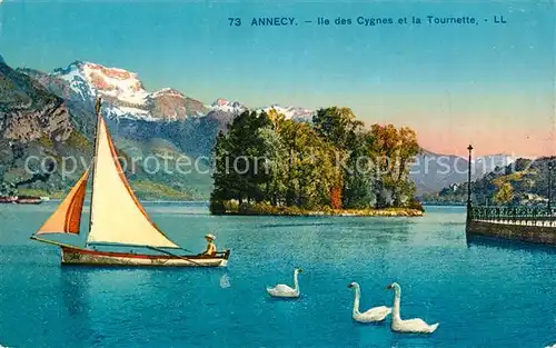 AK / Ansichtskarte Annecy_Haute Savoie Ile des Cygnes et la Tournette Annecy Haute Savoie