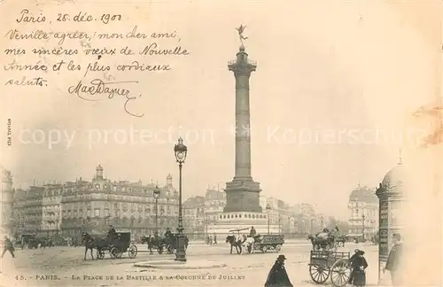 AK / Ansichtskarte Paris La Place de la Bastille a la Colonne de Juillet Paris