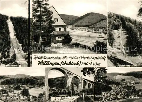 AK / Ansichtskarte Willingen_Sauerland Stryck Muehlenkopfschanze Orenbergschanze Freibad Willingen Willingen_Sauerland