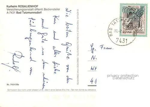 AK / Ansichtskarte Bad_Tatzmannsdorf_Burgenland Kurheim Rosalienhof Bad_Tatzmannsdorf