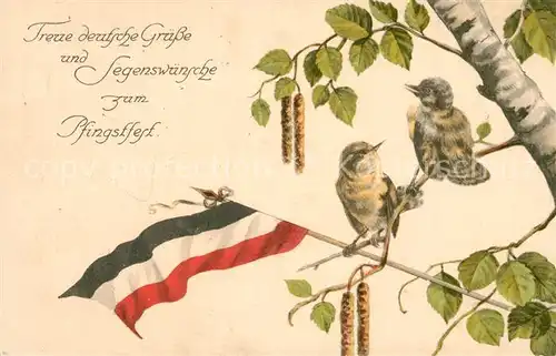 AK / Ansichtskarte Pfingsten_Pentecost_Pentecote Schwarz Weiss Rot Fahne Voegel  Pfingsten_Pentecost