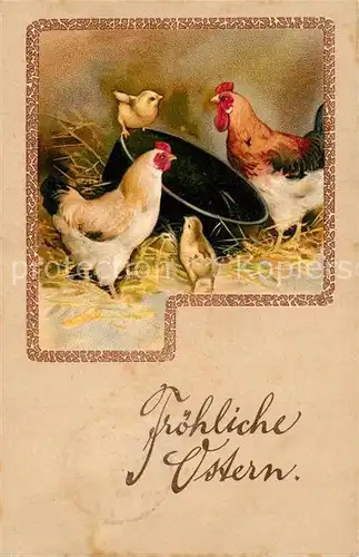 AK / Ansichtskarte Ostern_Easter_Paques Huehner Kueken Litho Ostern_Easter_Paques