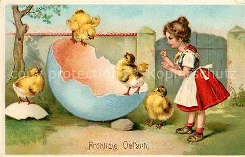 AK / Ansichtskarte Ostern_Easter_Paques Ei Kueken Kind Litho Ostern_Easter_Paques