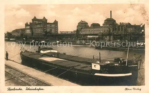 AK / Ansichtskarte Frachter_Binnenschifffahrt Karlsruhe Rheinhafen Frachter