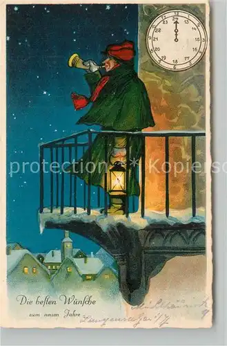 AK / Ansichtskarte Neujahr Nachwaechter Uhr Laterne Litho Neujahr