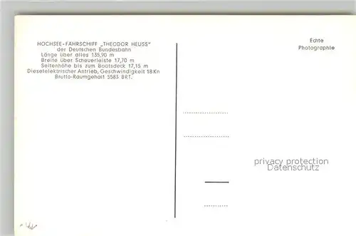AK / Ansichtskarte Schiffe_Ships_Navires Hochsee Faehrschiff Theodor Heuss Schiffe_Ships_Navires