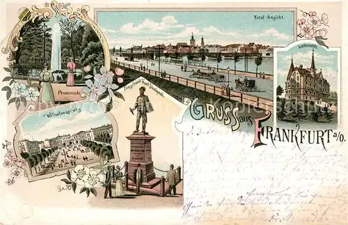 AK / Ansichtskarte Frankfurt_Main Promenade Mainbruecke Lutherstift Wilhelmsplatz Prinz Friedrich Karl Denkmal Litho Deutsche Reichspost Frankfurt Main