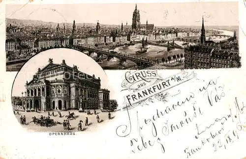 AK / Ansichtskarte Frankfurt_Main Stadtpanorama Blick ueber den Main Dom Opernhaus Litho Deutsche Reichspost Frankfurt Main