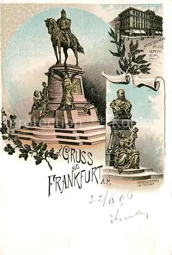 AK / Ansichtskarte Frankfurt_Main Kaiser Wilhelm I Denkmal Kaiserdenkmal im Posthof Hotel Schwan Litho Deutsche Reichspost Frankfurt Main